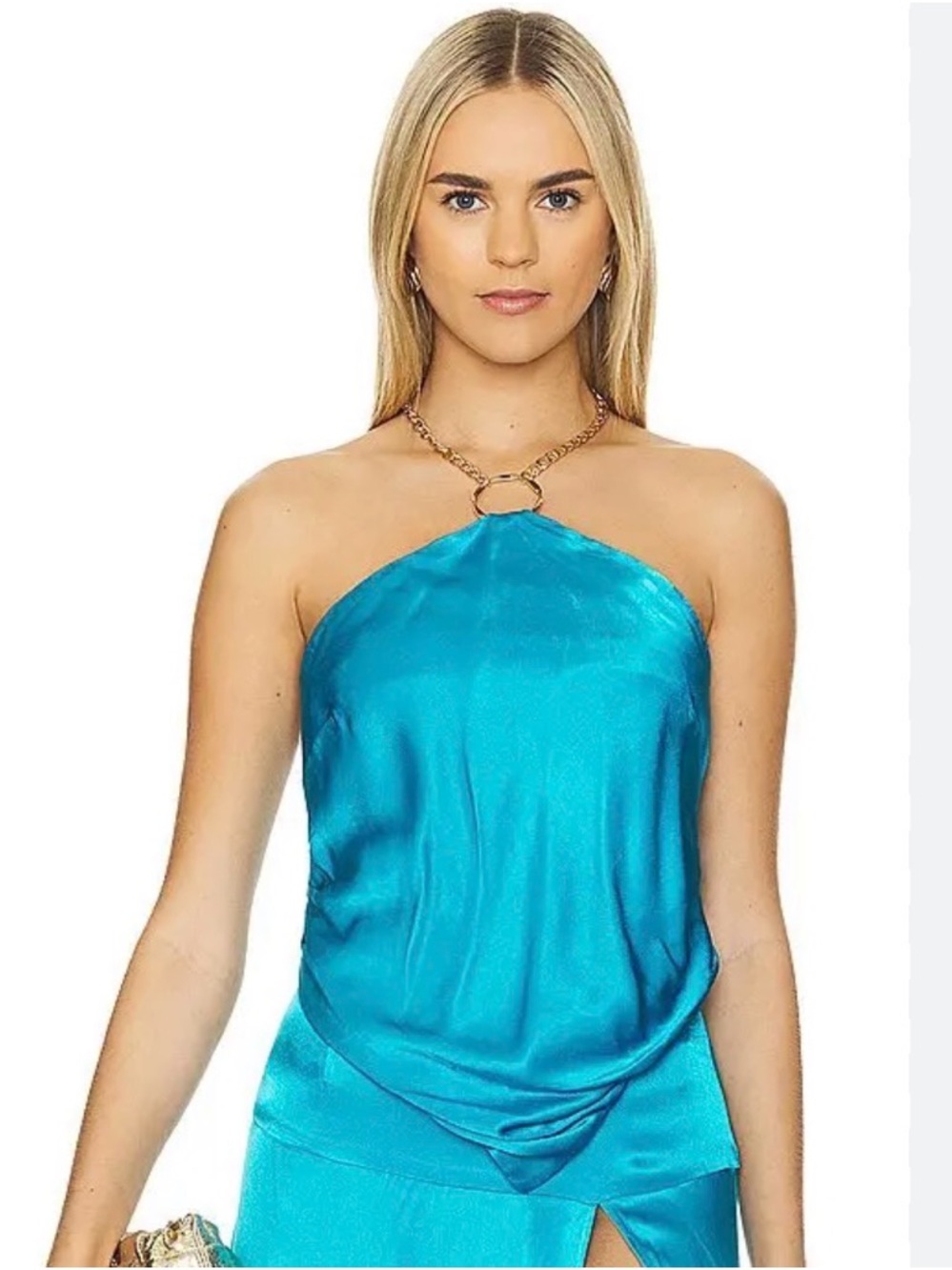 Runaway the Label Cartia Top Satin Halter Tank Top in Turquoise NWT